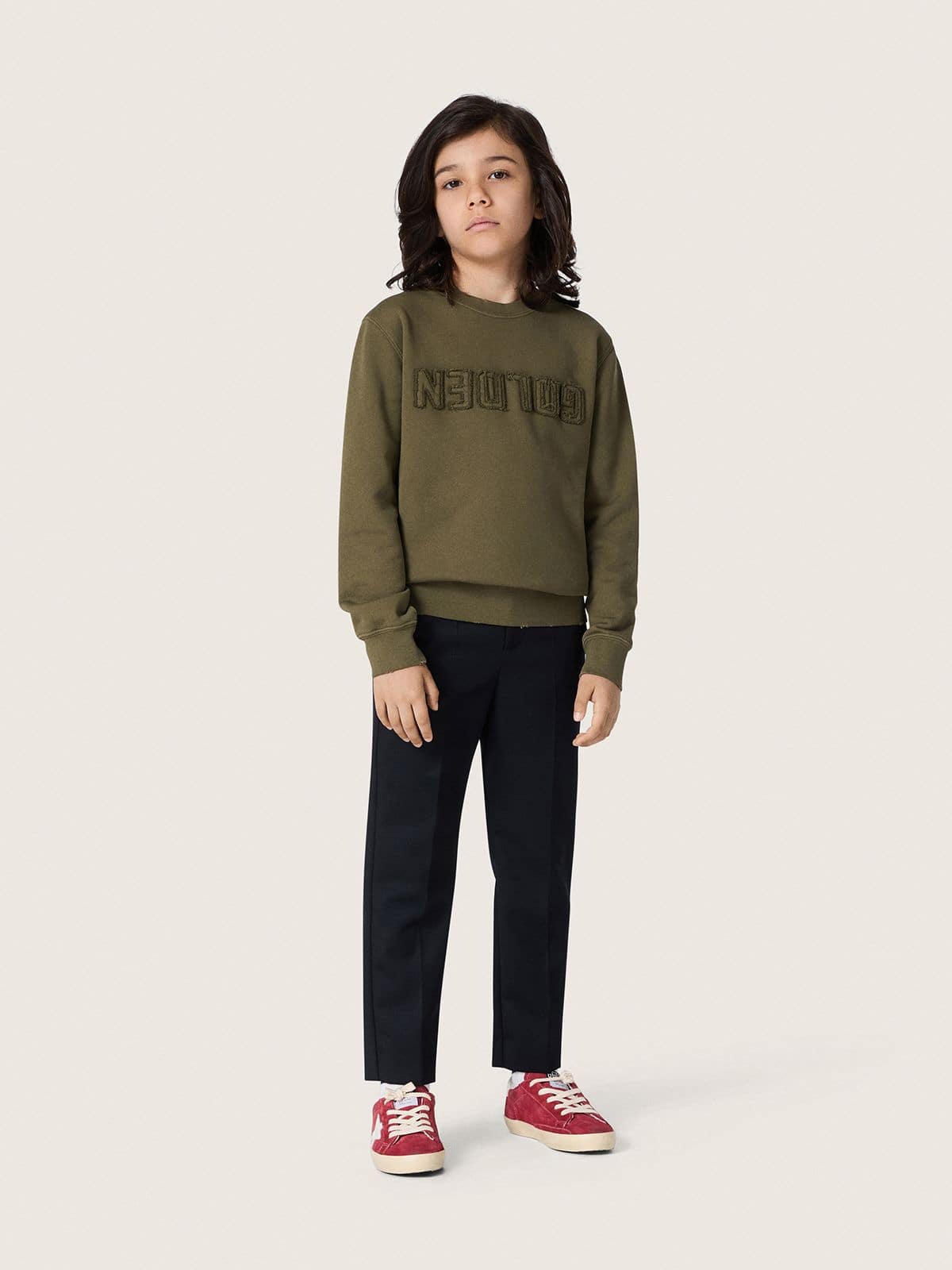 Golden unisex sweatshirt in military-green cotton with reversed logo - Golden Goose Kids