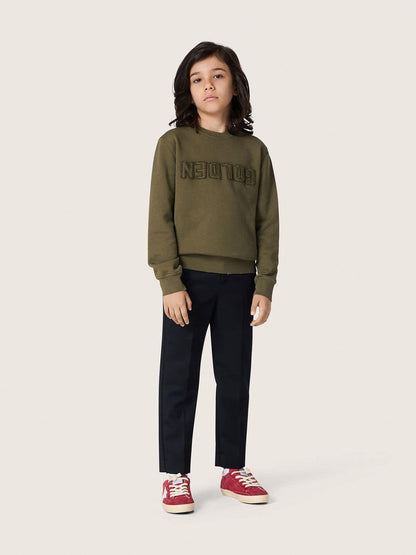 Golden unisex sweatshirt in military-green cotton with reversed logo - Golden Goose Kids