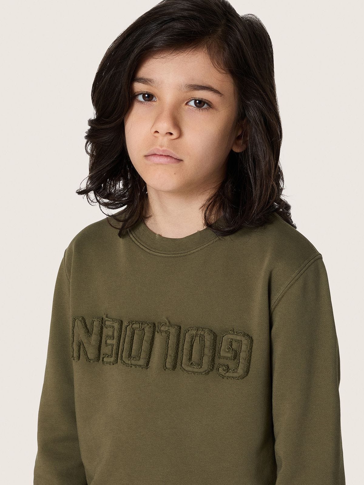 Golden unisex sweatshirt in military-green cotton with reversed logo - Golden Goose Kids