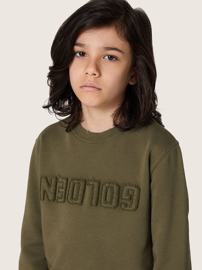 Golden unisex sweatshirt in military-green cotton with reversed logo - Golden Goose Kids