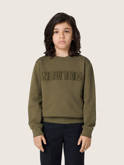 Golden unisex sweatshirt in military-green cotton with reversed logo - Golden Goose Kids