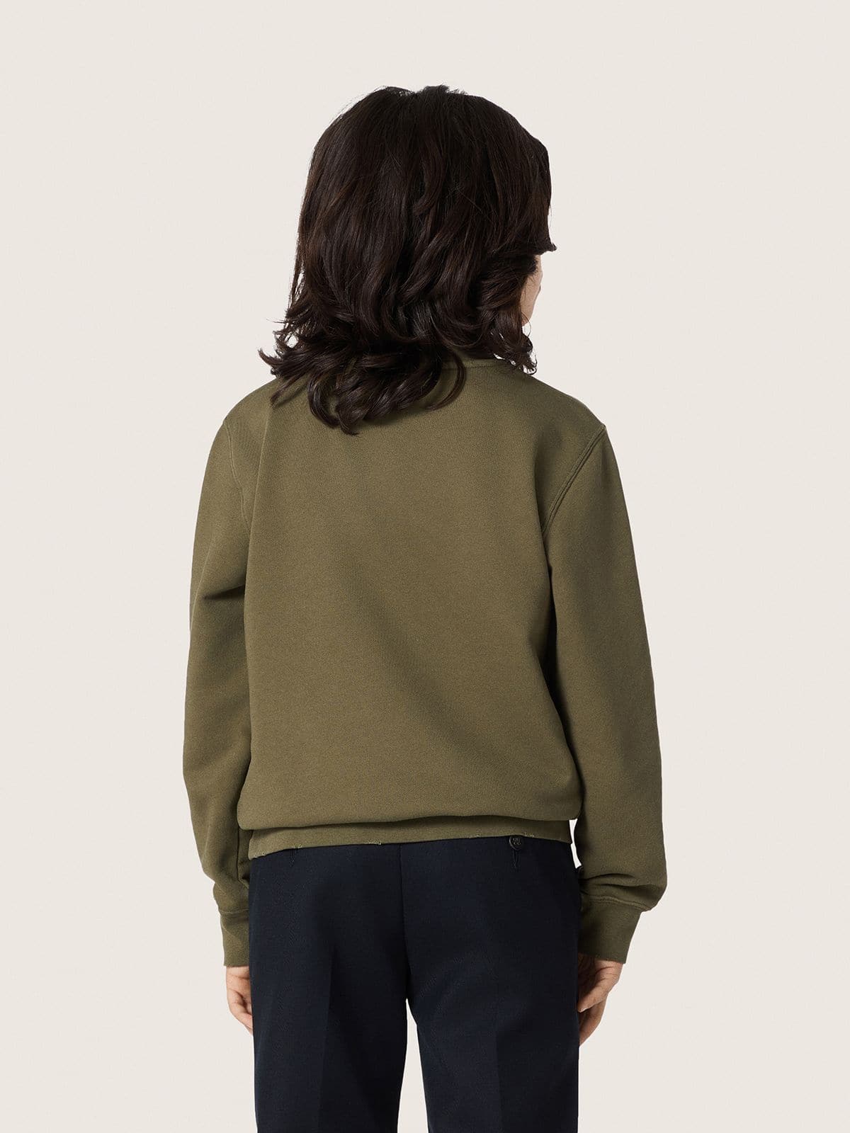 Golden unisex sweatshirt in military-green cotton with reversed logo - Golden Goose Kids