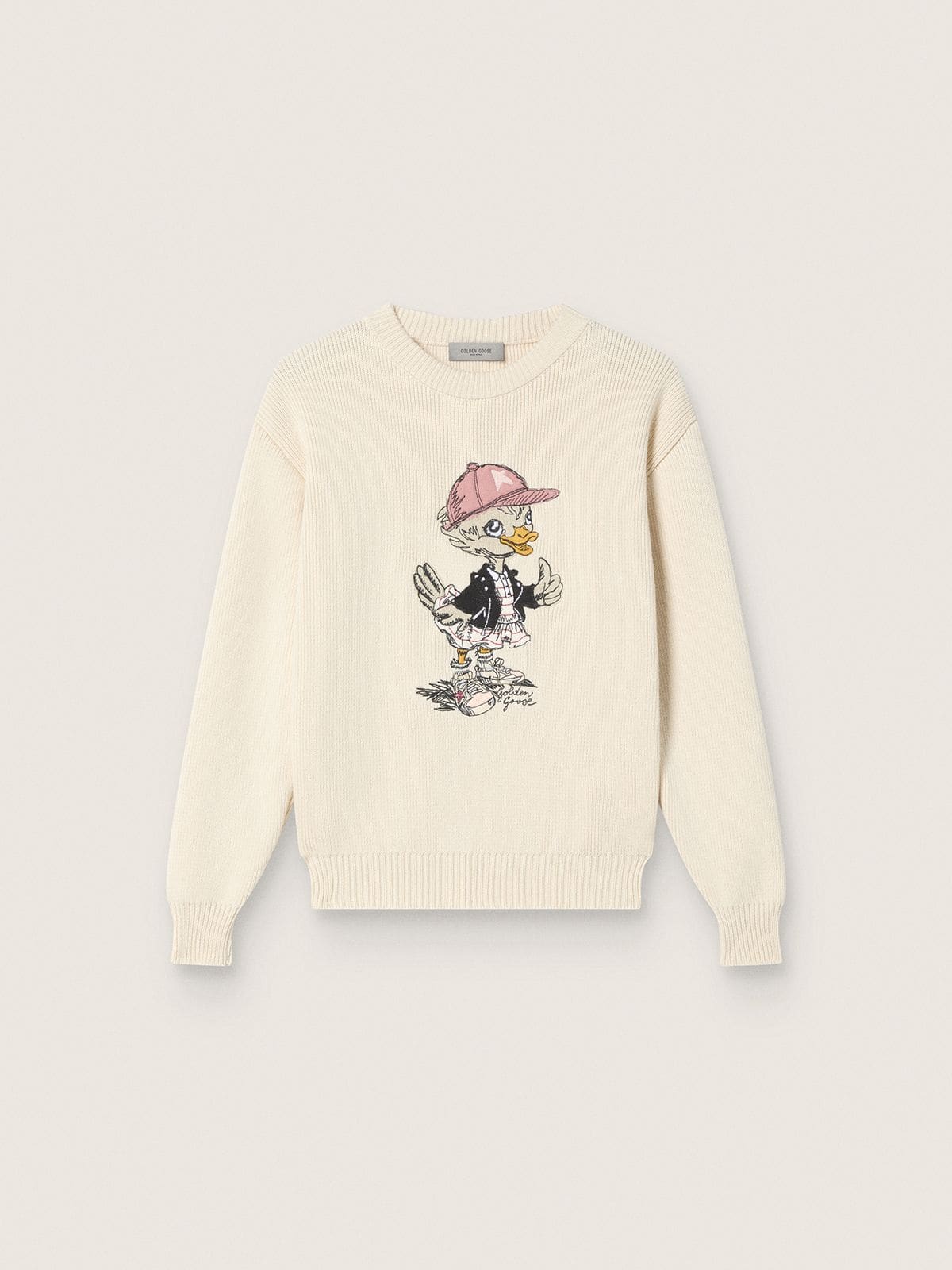 Golden girls’ sweater in white cotton yarn with mascot embroidery - Golden Goose Kids