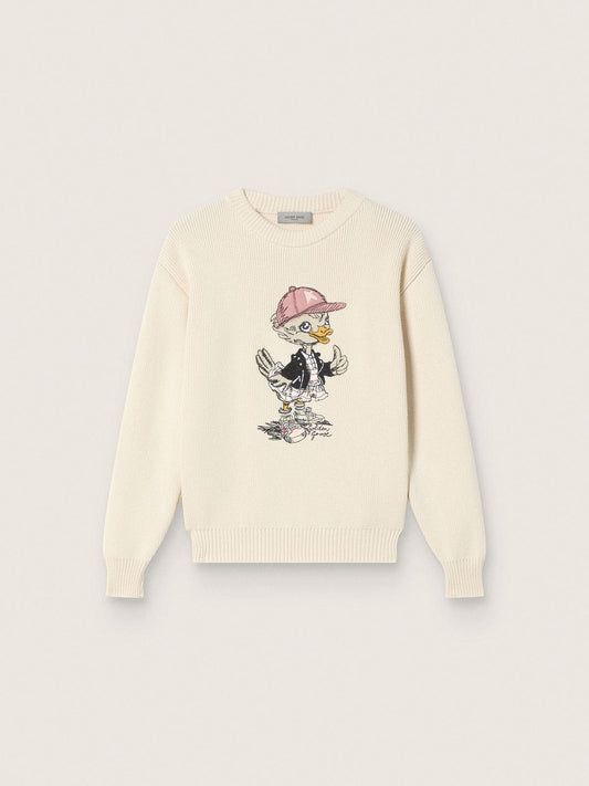 Golden girls’ sweater in white cotton yarn with mascot embroidery - Golden Goose Kids