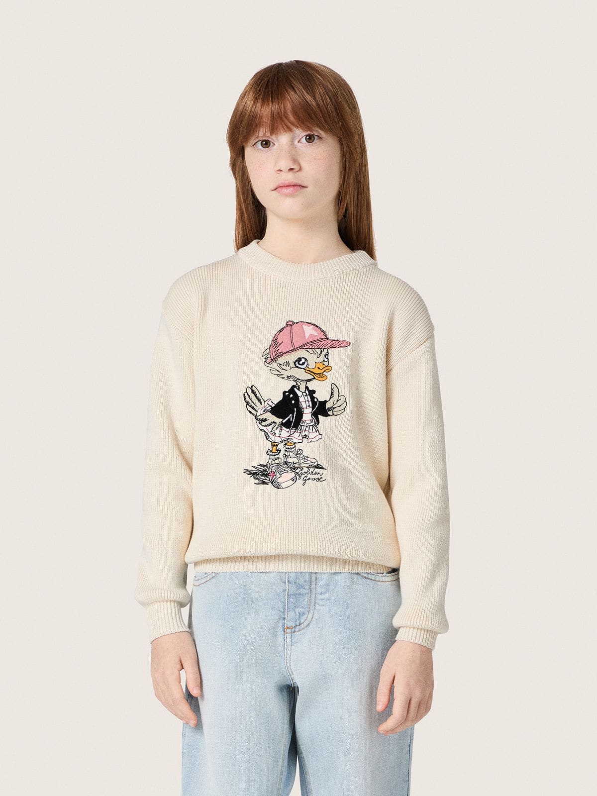 Golden girls’ sweater in white cotton yarn with mascot embroidery - Golden Goose Kids
