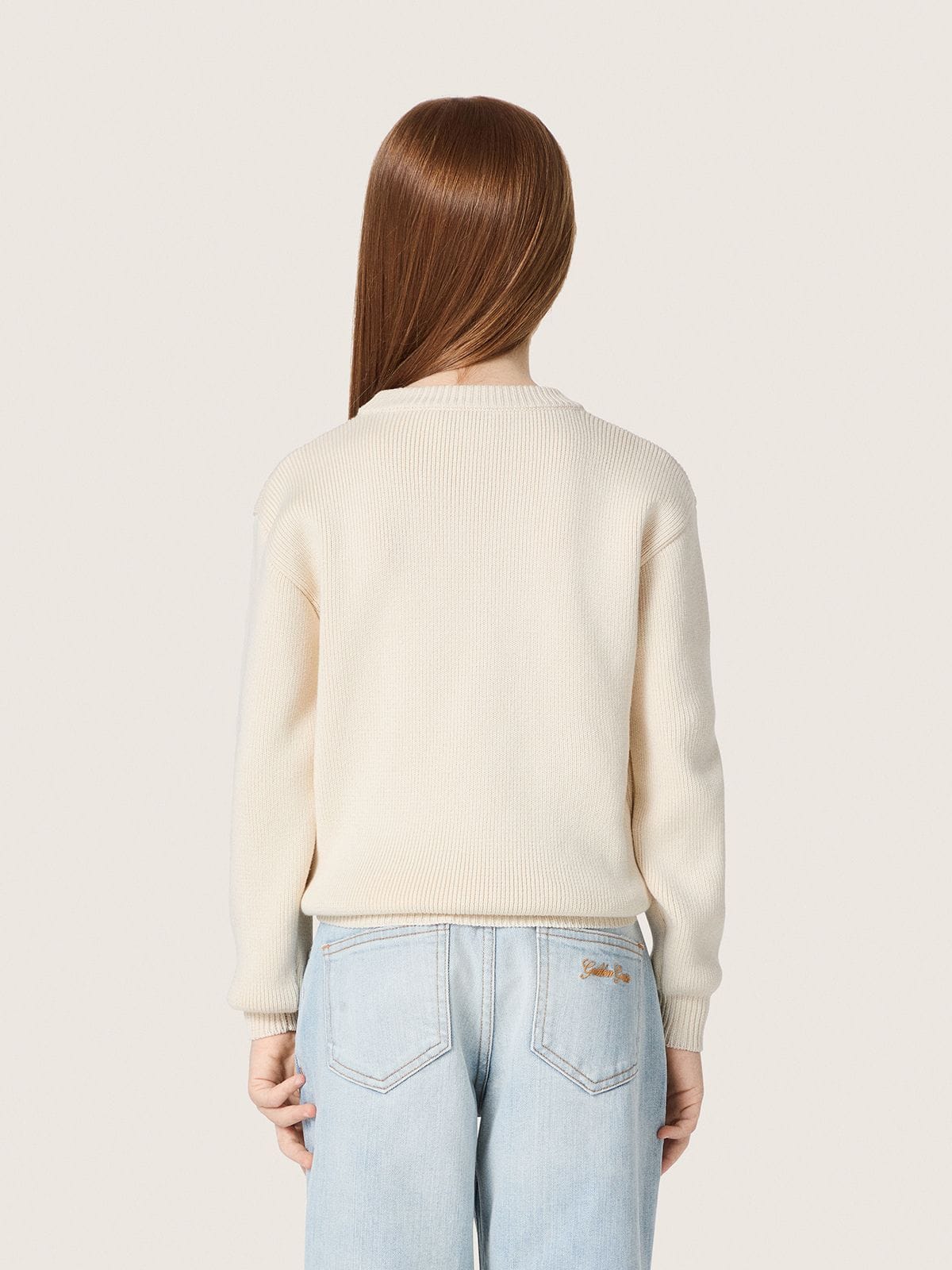 Golden girls’ sweater in white cotton yarn with mascot embroidery - Golden Goose Kids