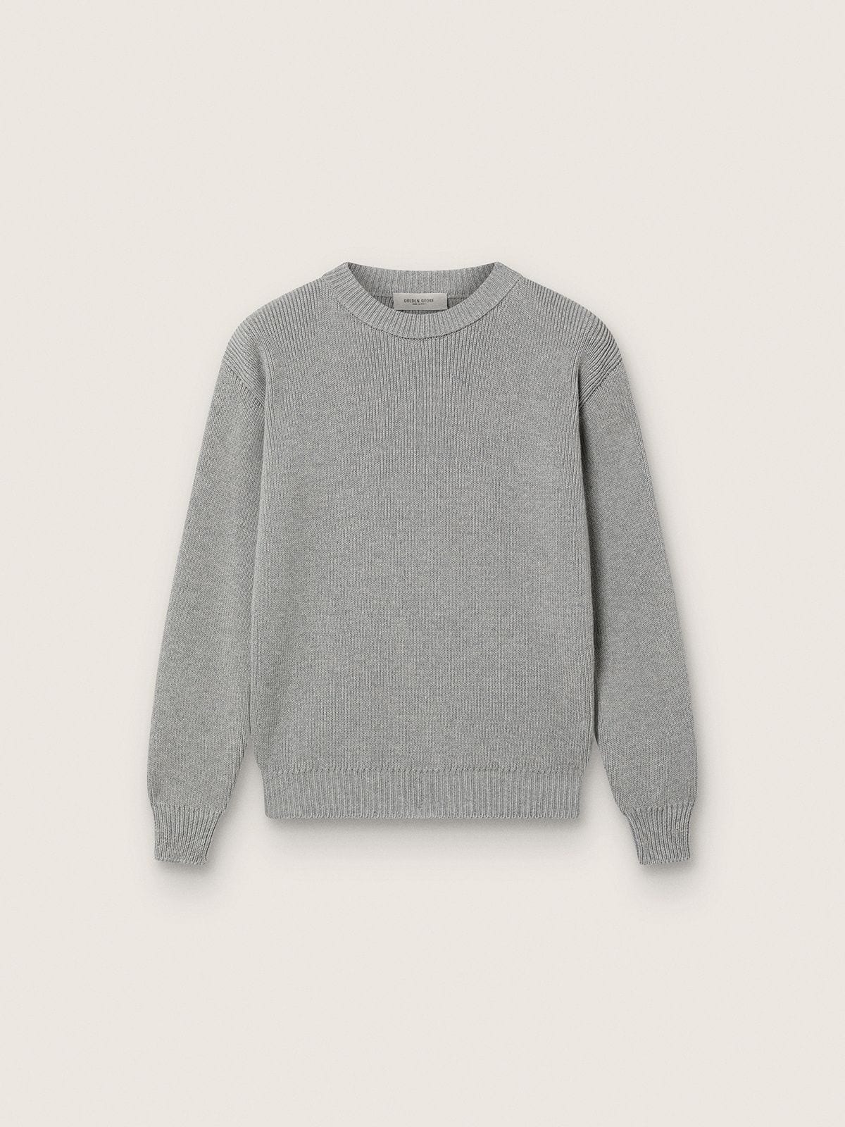 Unisex Golden sweater for kids in ribbed gray melange with logo on the back - Golden Goose Kids