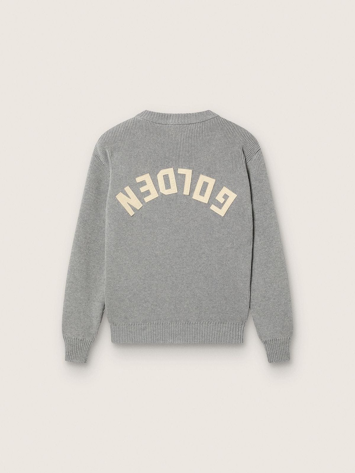 Unisex Golden sweater for kids in ribbed gray melange with logo on the back - Golden Goose Kids