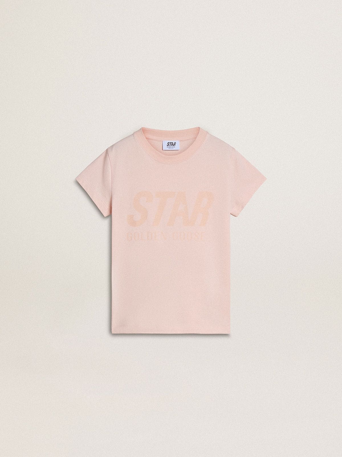 Girls' pink T-shirt with pink print on the front - Golden Goose Kids