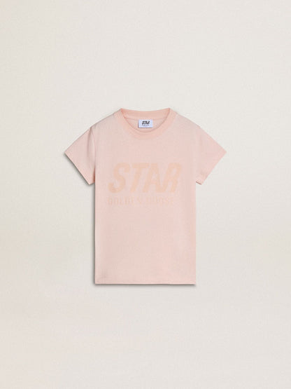 Girls' pink T-shirt with pink print on the front - Golden Goose Kids