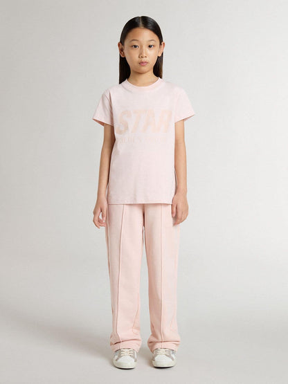 Girls' pink T-shirt with pink print on the front - Golden Goose Kids