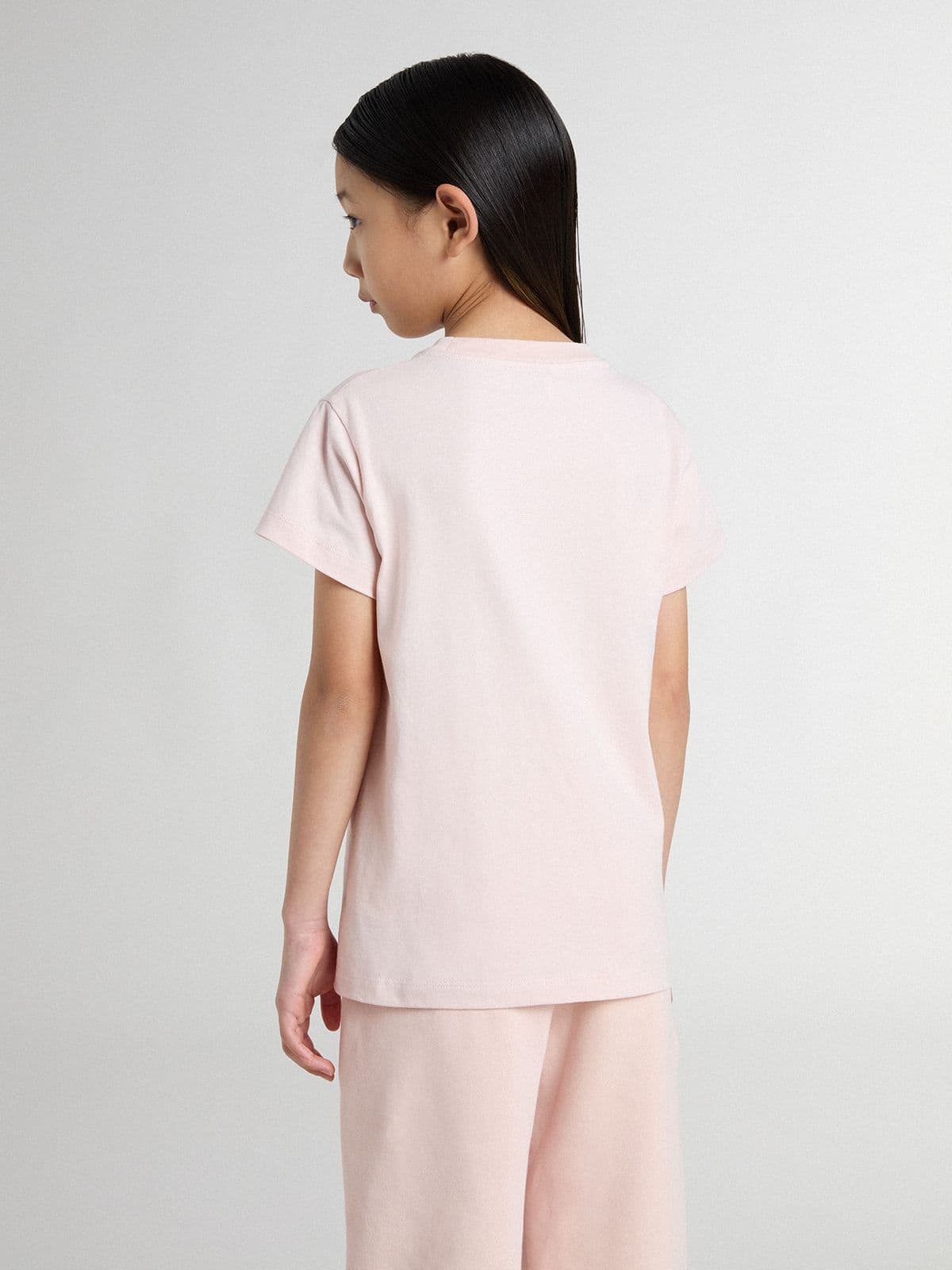 Girls' pink T-shirt with pink print on the front - Golden Goose Kids
