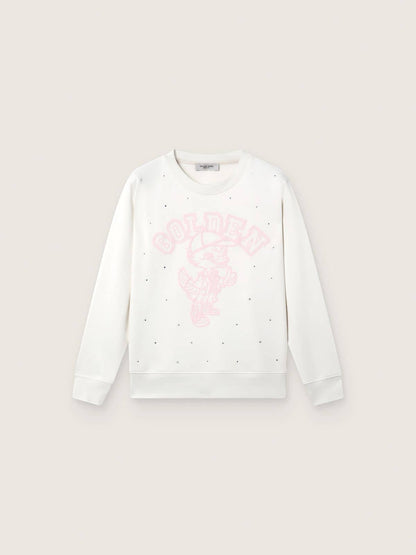 Journey white cotton crew-neck sweatshirt for girls with mascot print and crystal appliqués - Golden Goose Kids