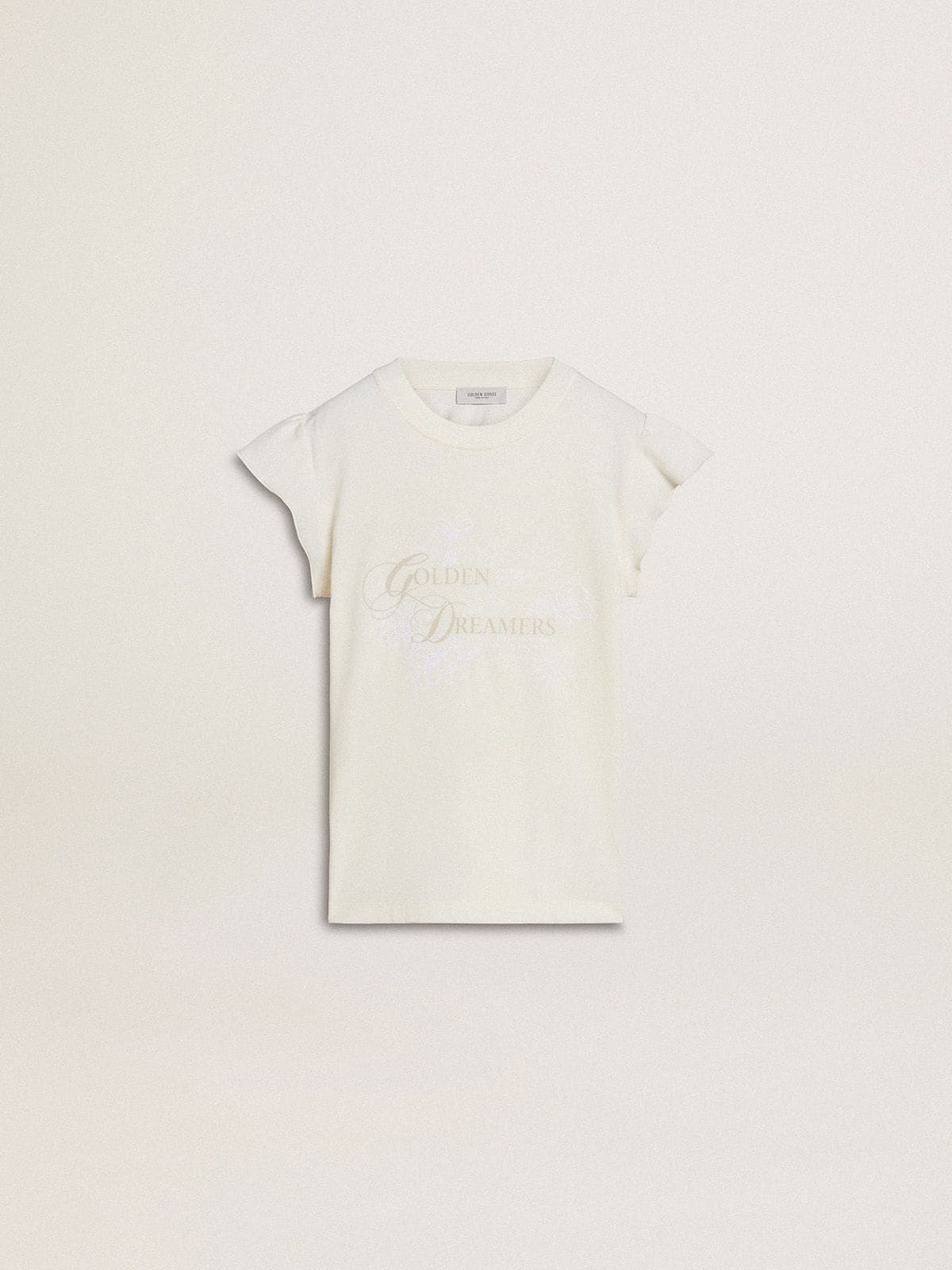 Girls' T-shirt with ruffled sleeves with lettering and embroidery - Golden Goose Kids