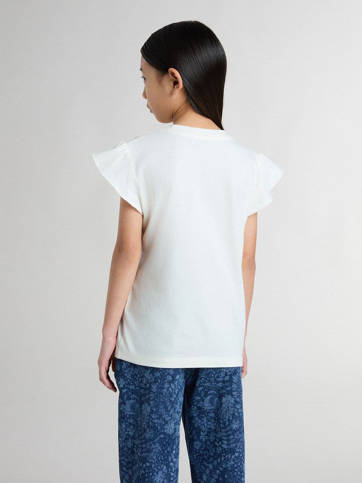 Girls' T-shirt with ruffled sleeves with lettering and embroidery - Golden Goose Kids