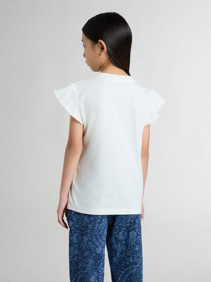 Girls' T-shirt with ruffled sleeves with lettering and embroidery - Golden Goose Kids