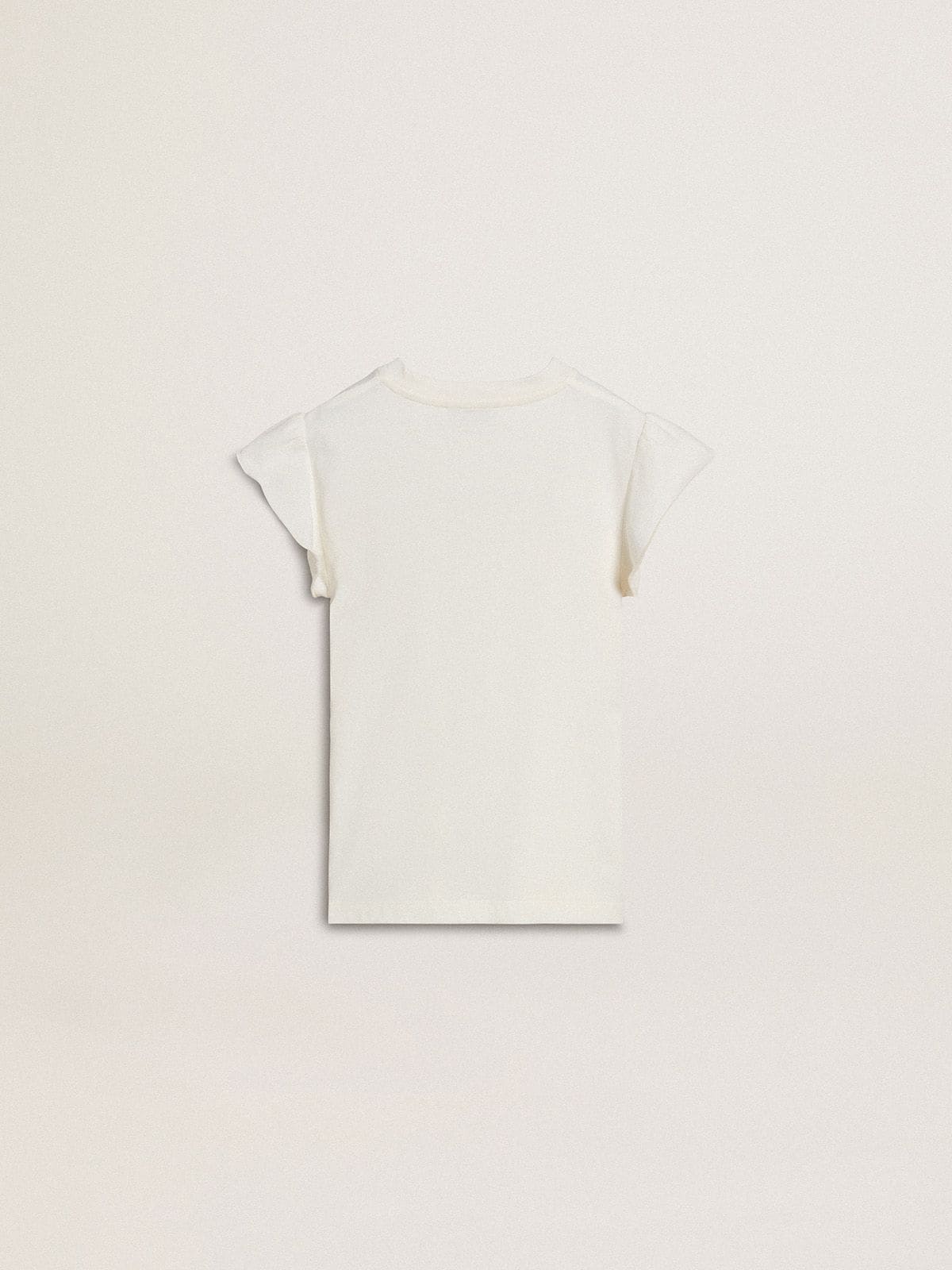 Girls' T-shirt with ruffled sleeves with lettering and embroidery - Golden Goose Kids