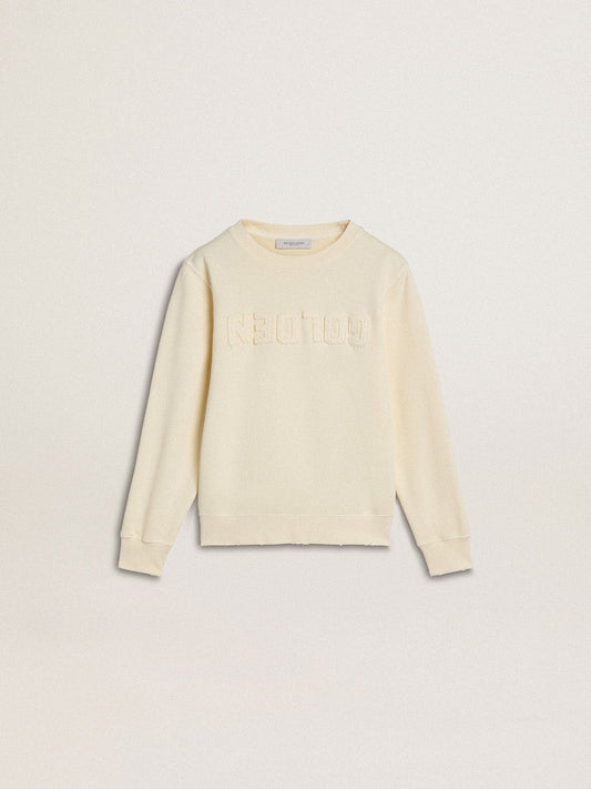 Girls’ cream-colored sweatshirt with patch writing - Golden Goose Kids