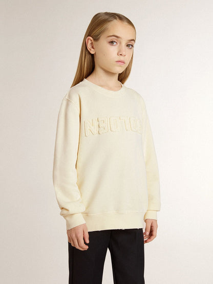 Girls’ cream-colored sweatshirt with patch writing - Golden Goose Kids