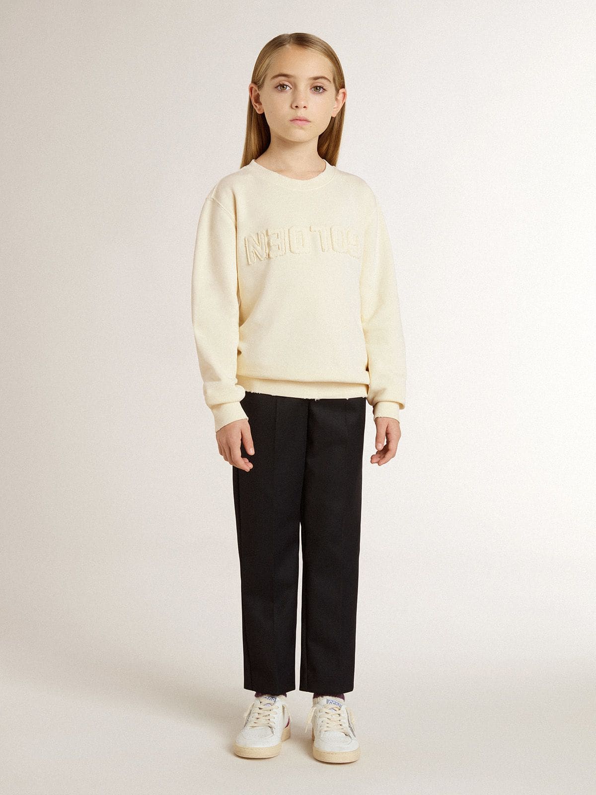 Girls’ cream-colored sweatshirt with patch writing - Golden Goose Kids