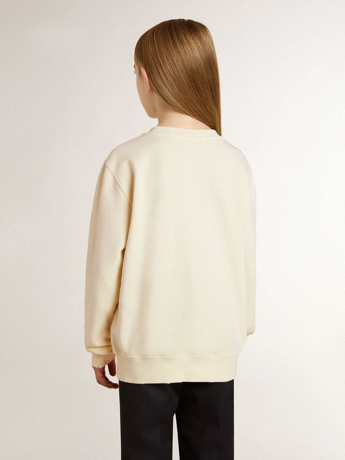 Girls’ cream-colored sweatshirt with patch writing - Golden Goose Kids