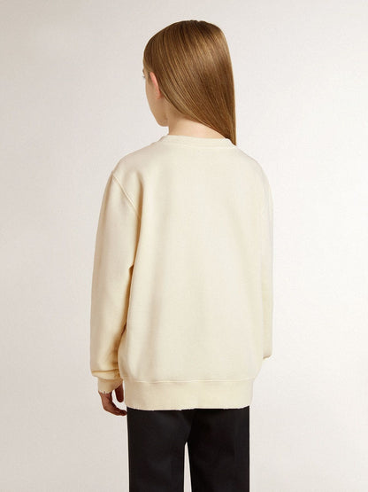 Girls’ cream-colored sweatshirt with patch writing - Golden Goose Kids