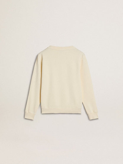 Girls’ cream-colored sweatshirt with patch writing - Golden Goose Kids