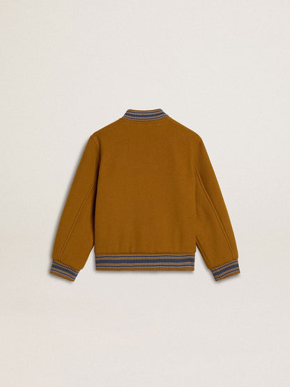 Kids’ wool bomber jacket in ochre yellow with patch - Golden Goose Kids