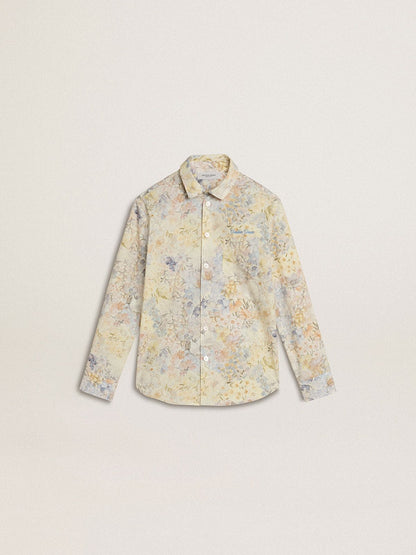 Girls' cotton shirt with multicolor floral print - Golden Goose Kids