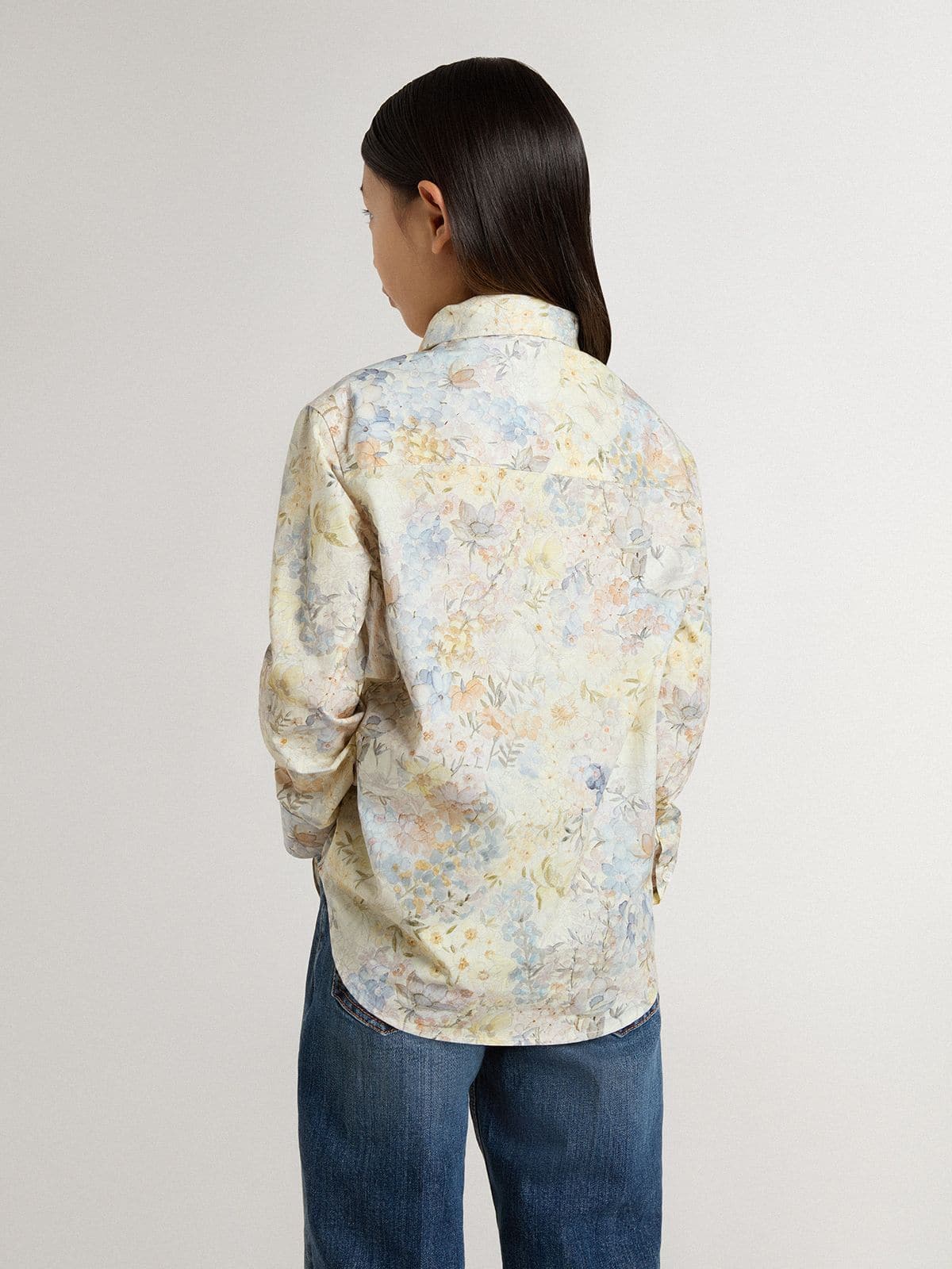 Girls' cotton shirt with multicolor floral print - Golden Goose Kids