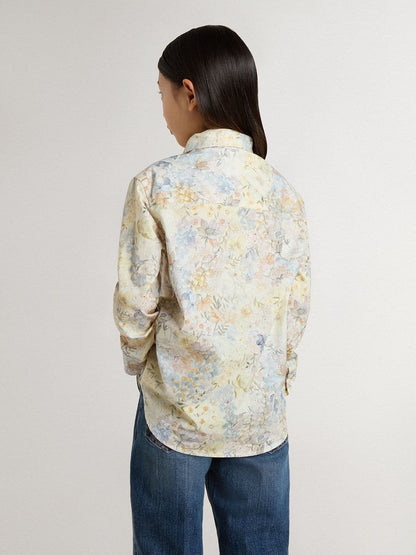 Girls' cotton shirt with multicolor floral print - Golden Goose Kids