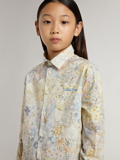 Girls' cotton shirt with multicolor floral print - Golden Goose Kids
