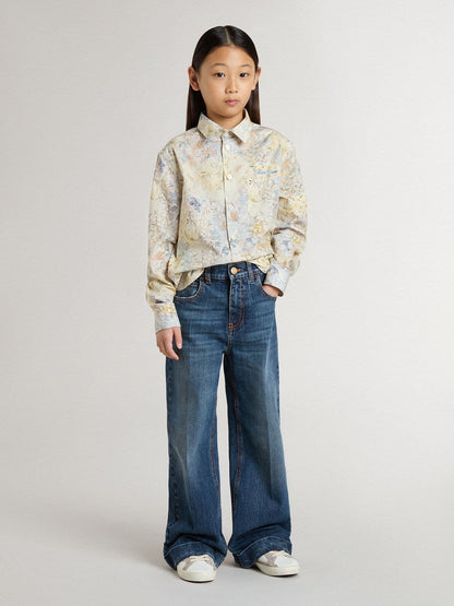 Girls' cotton shirt with multicolor floral print - Golden Goose Kids