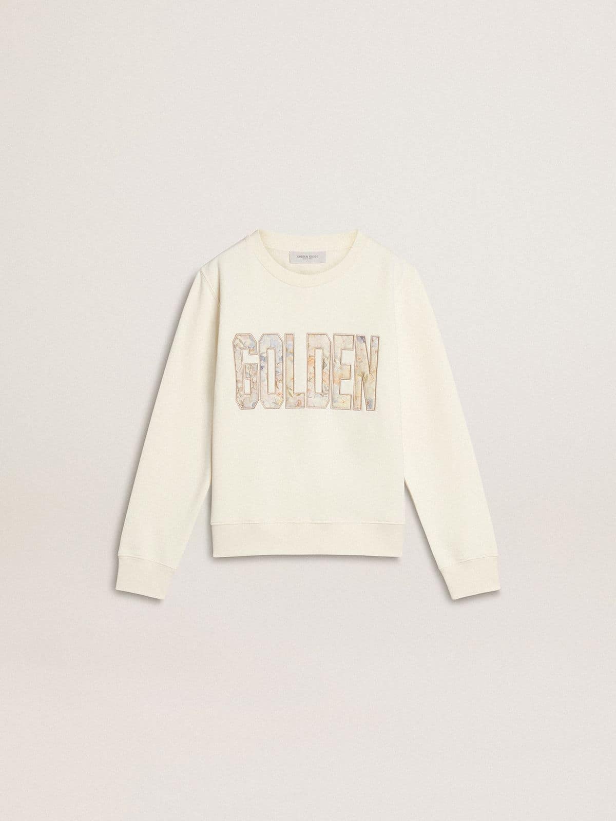 Girls' white sweatshirt with multicolor Golden writing on the front - Golden Goose Kids