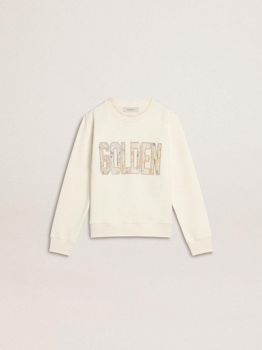 Girls' white sweatshirt with multicolor Golden writing on the front - Golden Goose Kids