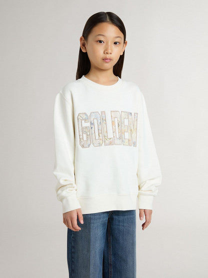 Girls' white sweatshirt with multicolor Golden writing on the front - Golden Goose Kids