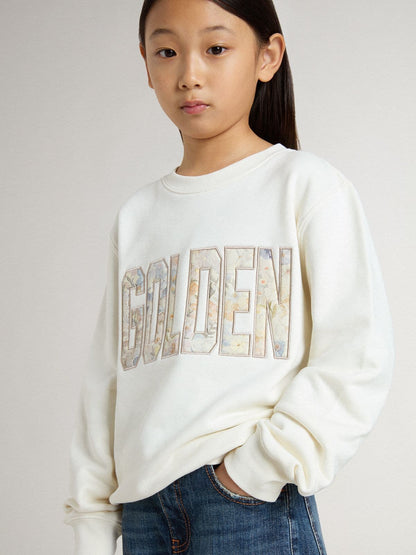 Girls' white sweatshirt with multicolor Golden writing on the front - Golden Goose Kids