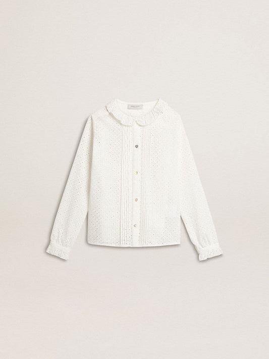 Girls' white broderie anglaise cotton shirt - Golden Goose Kids