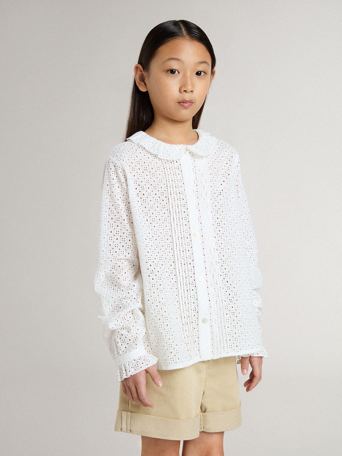 Girls' white broderie anglaise cotton shirt - Golden Goose Kids