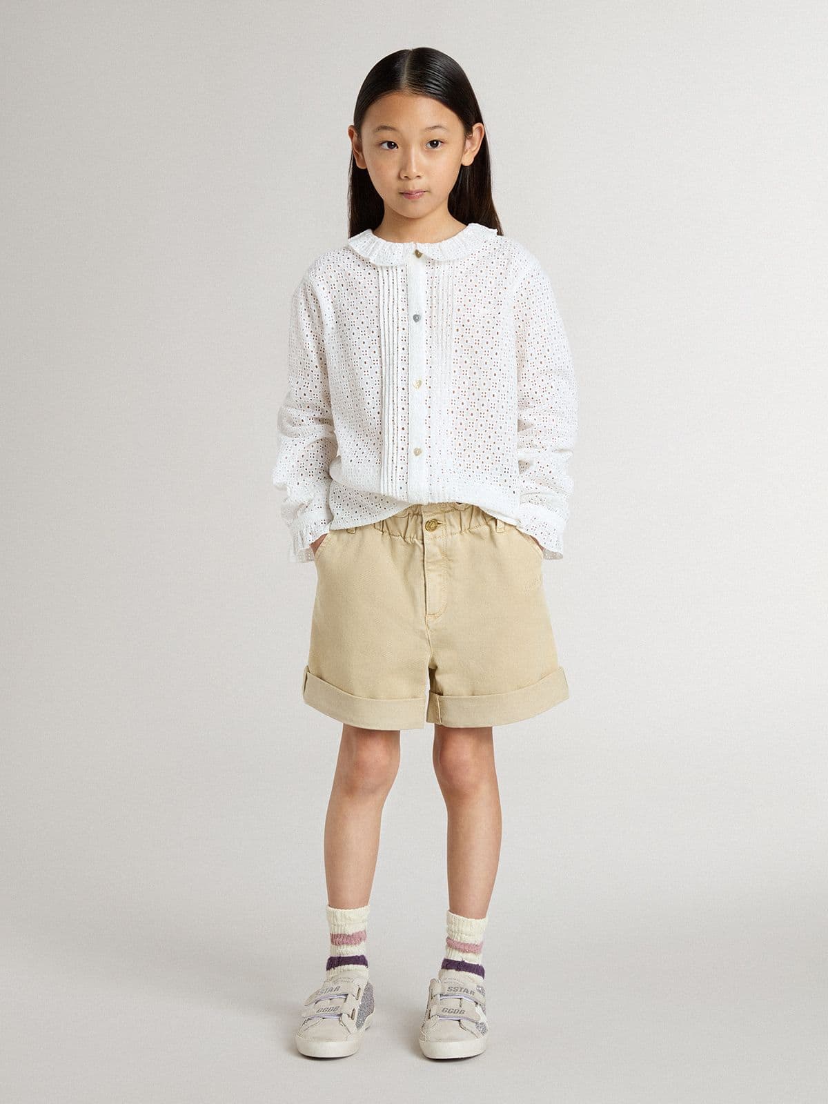 Girls' white broderie anglaise cotton shirt - Golden Goose Kids