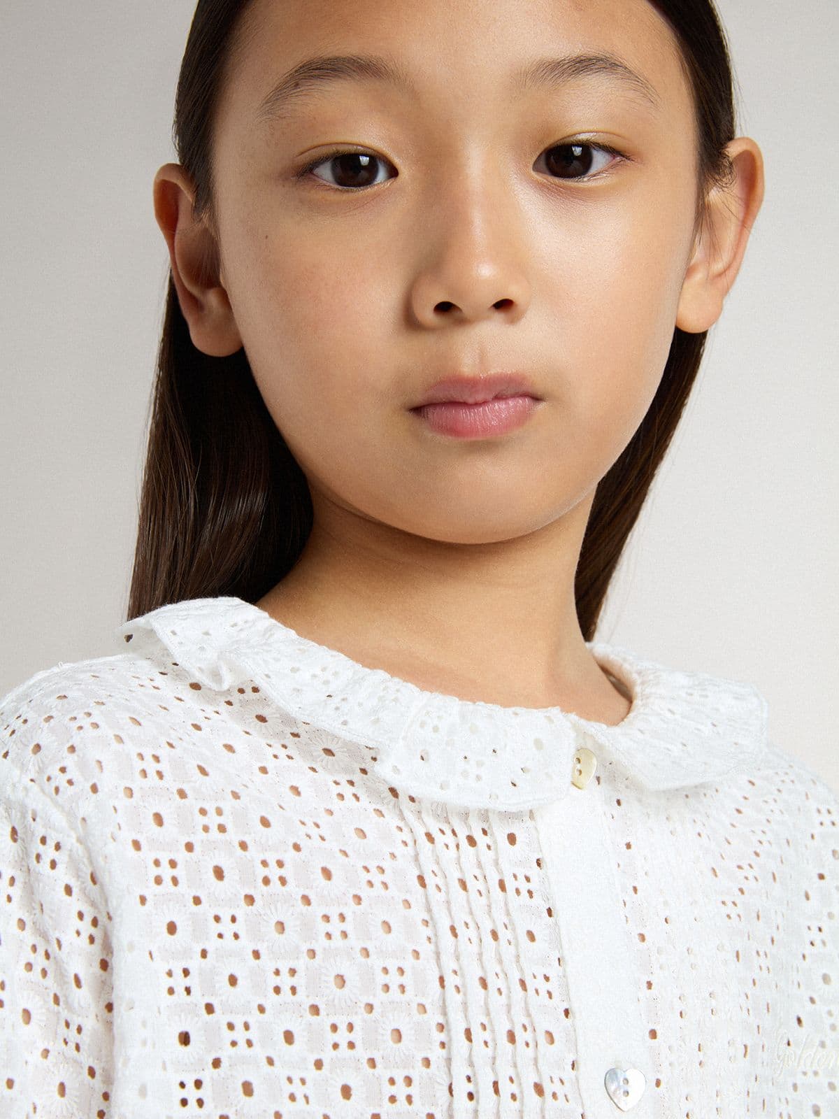 Girls' white broderie anglaise cotton shirt - Golden Goose Kids