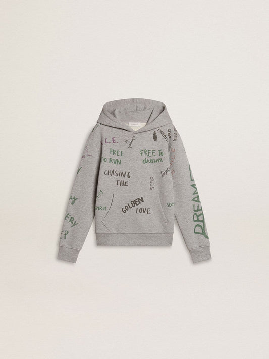 Kids’ gray sweatshirt with multicolor printed lettering - Golden Goose Kids