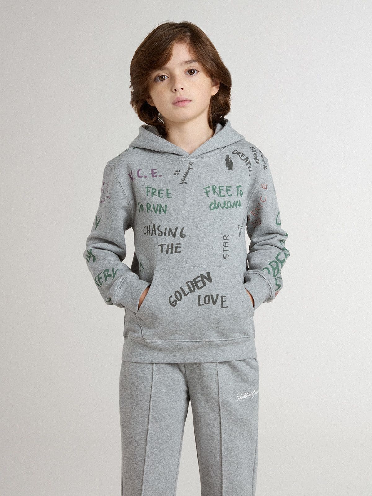 Kids’ gray sweatshirt with multicolor printed lettering - Golden Goose Kids