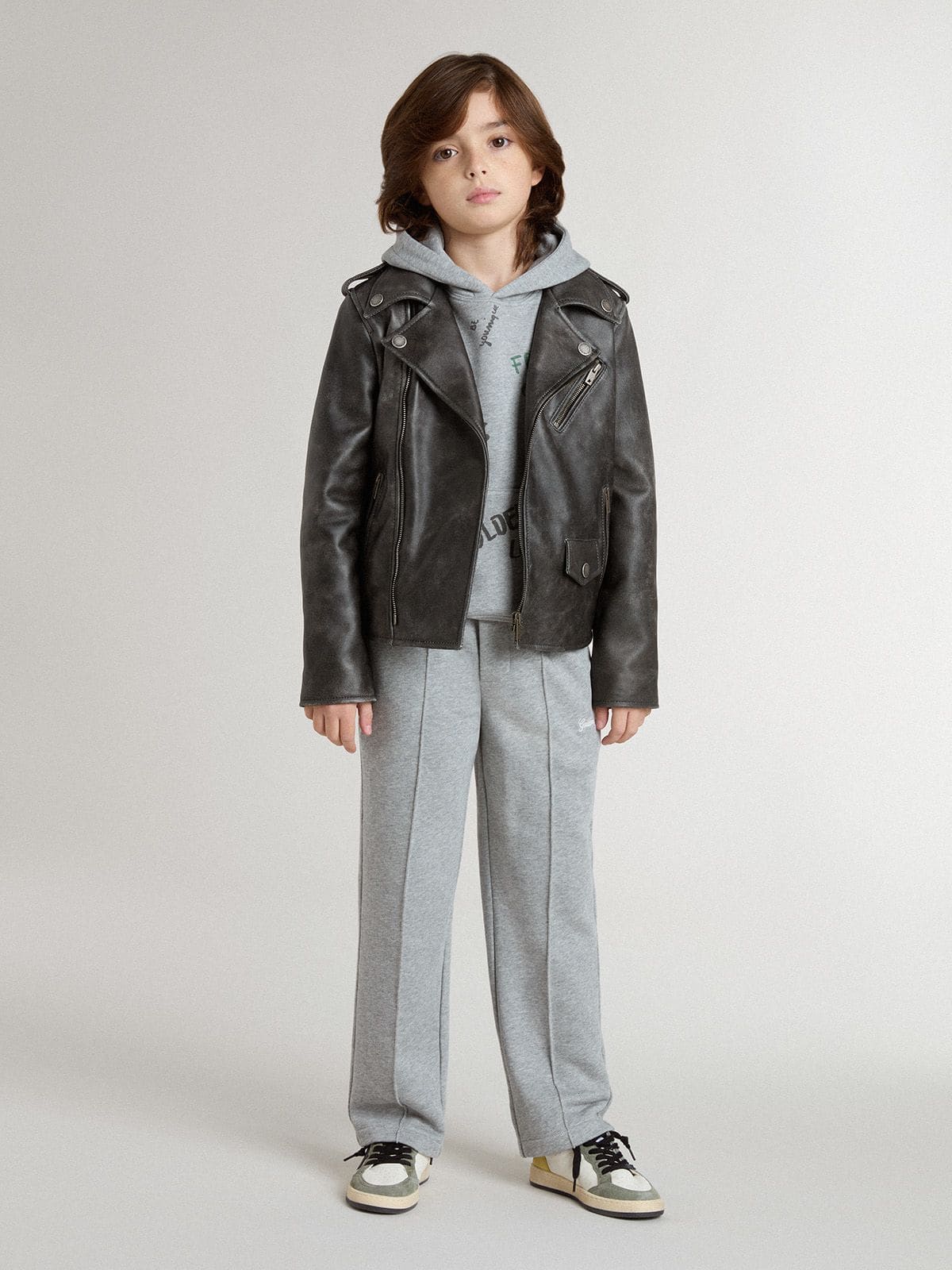 Kids’ gray sweatshirt with multicolor printed lettering - Golden Goose Kids