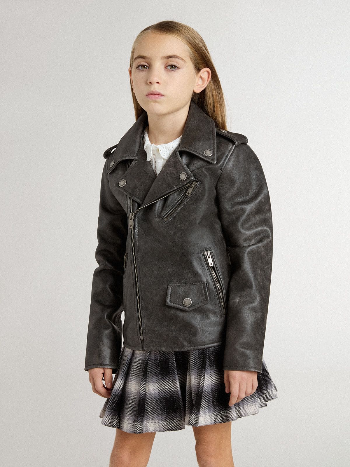 Boys’ biker jacket in distressed leather - Golden Goose Kids