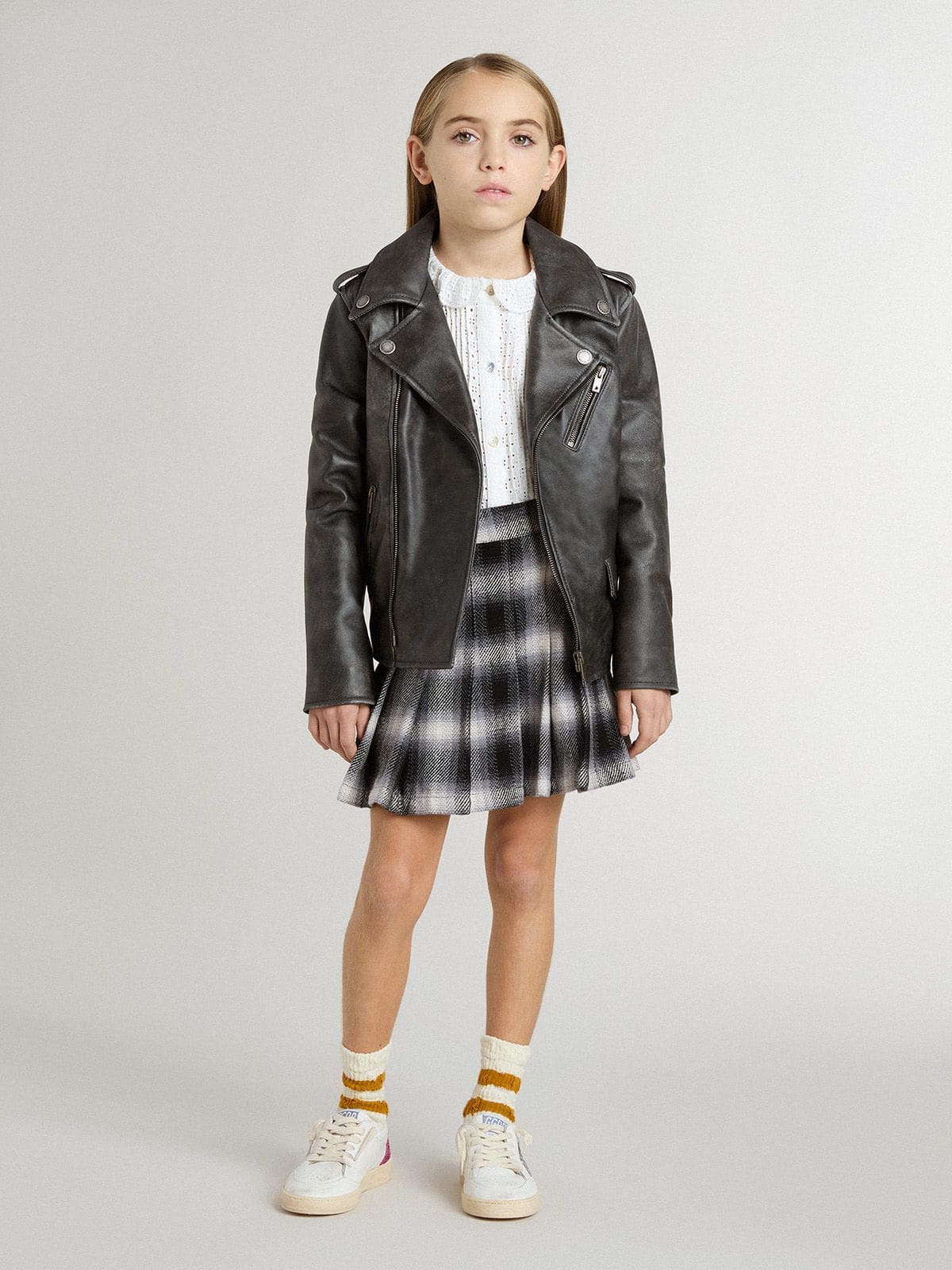 Boys’ biker jacket in distressed leather - Golden Goose Kids