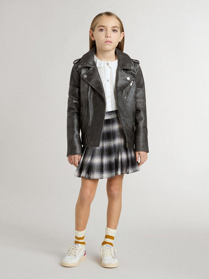 Boys’ biker jacket in distressed leather - Golden Goose Kids
