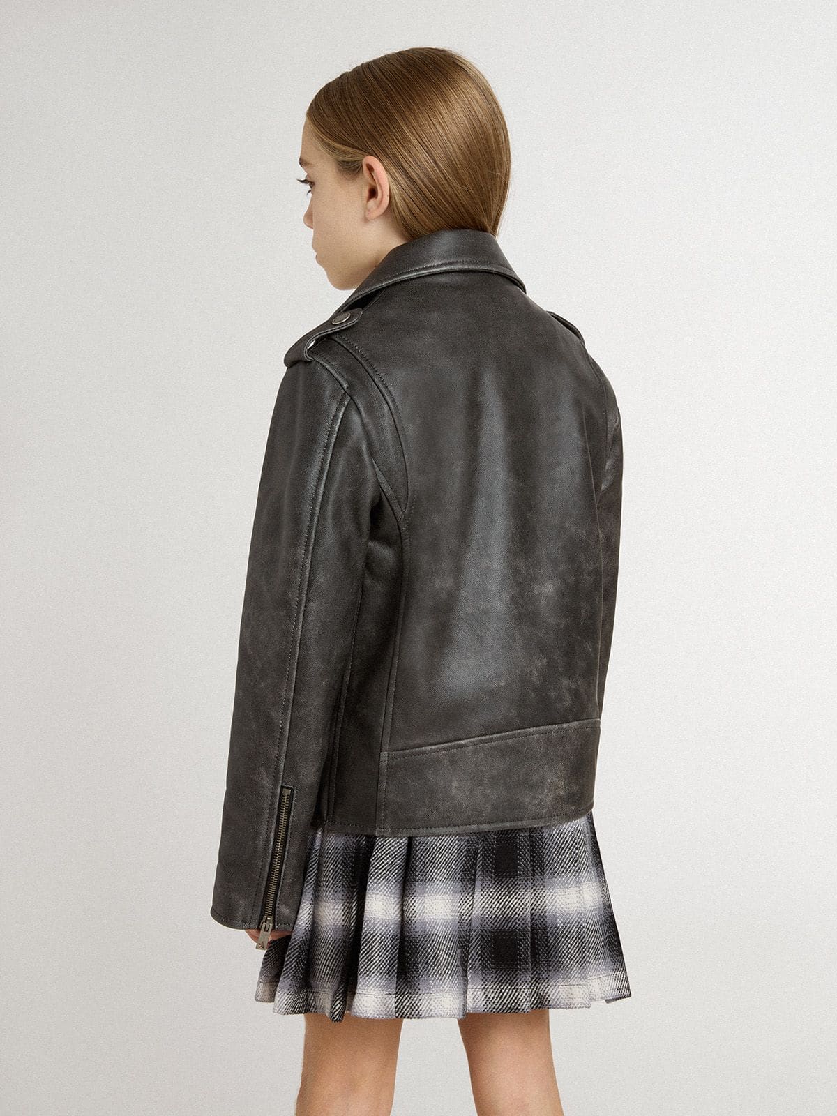 Boys’ biker jacket in distressed leather - Golden Goose Kids