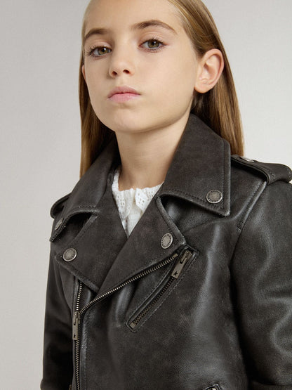 Boys’ biker jacket in distressed leather - Golden Goose Kids