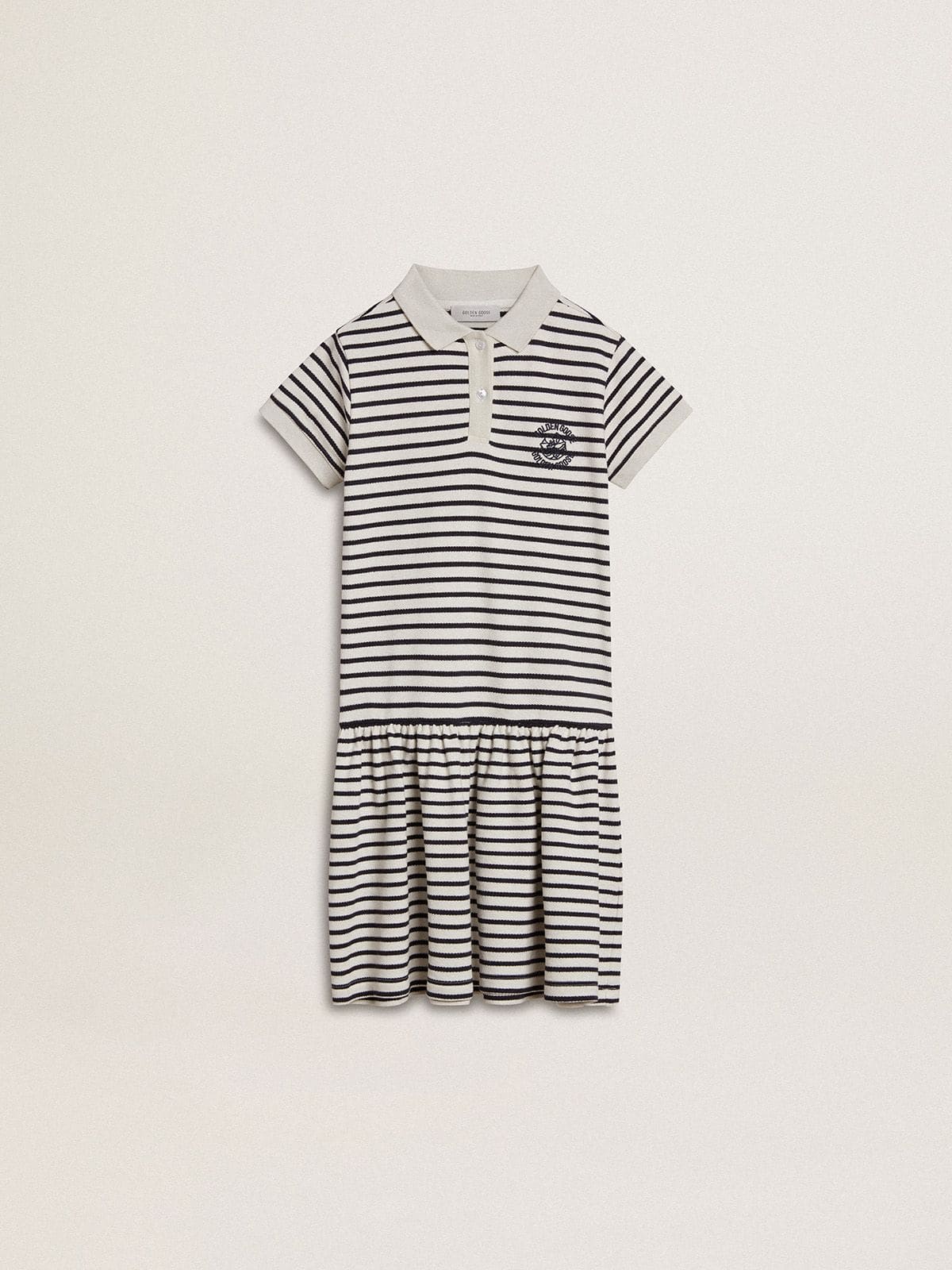Girls' midi dress in striped cotton blend with embroidery - Golden Goose Kids